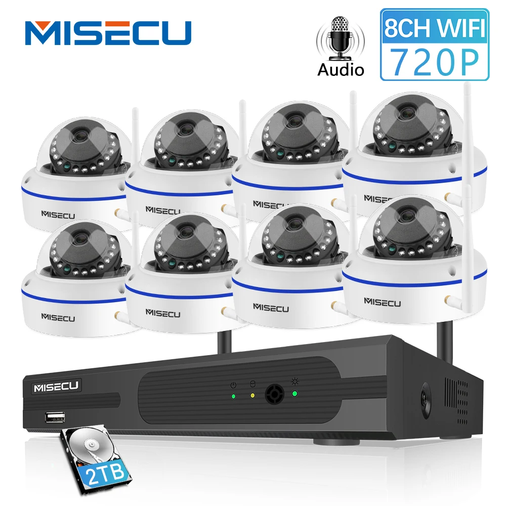 MISECU 8CH CCTV системы беспроводной 720 P NVR с 1.0MP Крытый Vandalproof Wifi камера Аудио запись