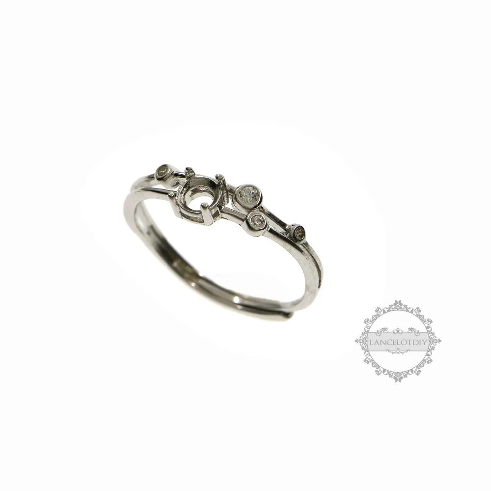 

4MM round prong setting Gems CZ stone prong setting 925 sterling silver bezel tray DIY adjustable ring settings 1212045