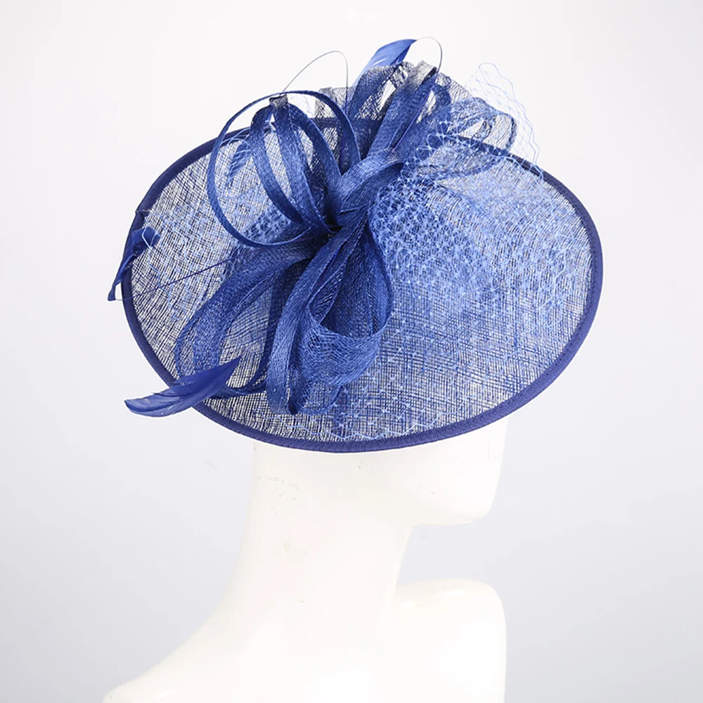 

Fascinators Hats For Women Elegant Fedoras Hats Bowler Church Hat Blue Feather Decorate Cap Tea Party Formal Hair Accessories