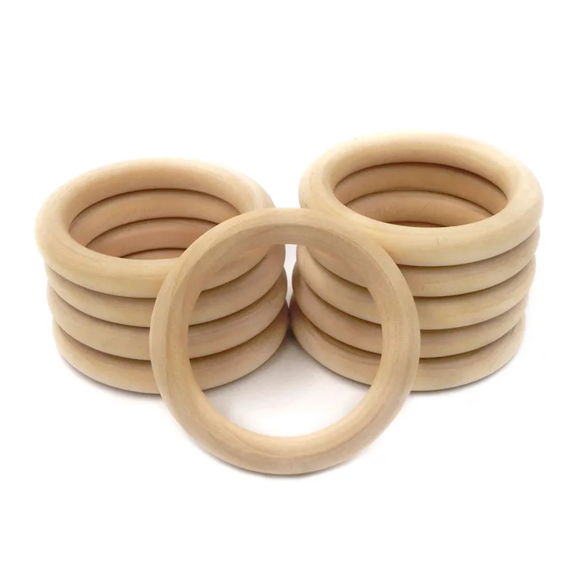 5pcs New Fashion Baby Wooden Rings Teething Rings 55mm/68mm Necklace Bracelet DIY Crafts Wooden Rodents Natural Safe Teether Toy