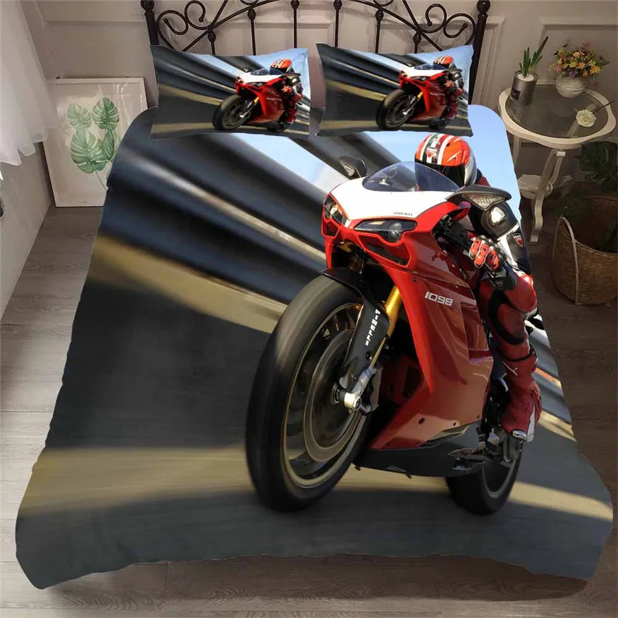HELENGILI 3D постельные принадлежности набор мотоцикл печати пододеяльник набор постельное белье с наволочкой набор домашнего текстиля# MTC-05