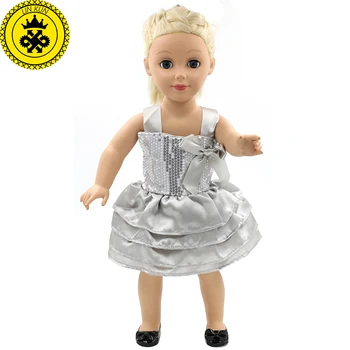 

Best Birthday Gift 18 inch Girl Dolls Clothing Elegant Silver Harness Party Dress Doll Clothes of 18 Inch Doll Dress MG-115