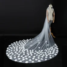 Ручной работы трехмерный цветок большой хвост вставленная расческа белая вуаль фото Фата невесты Длинная свадебная Длинная Вуаль соборы