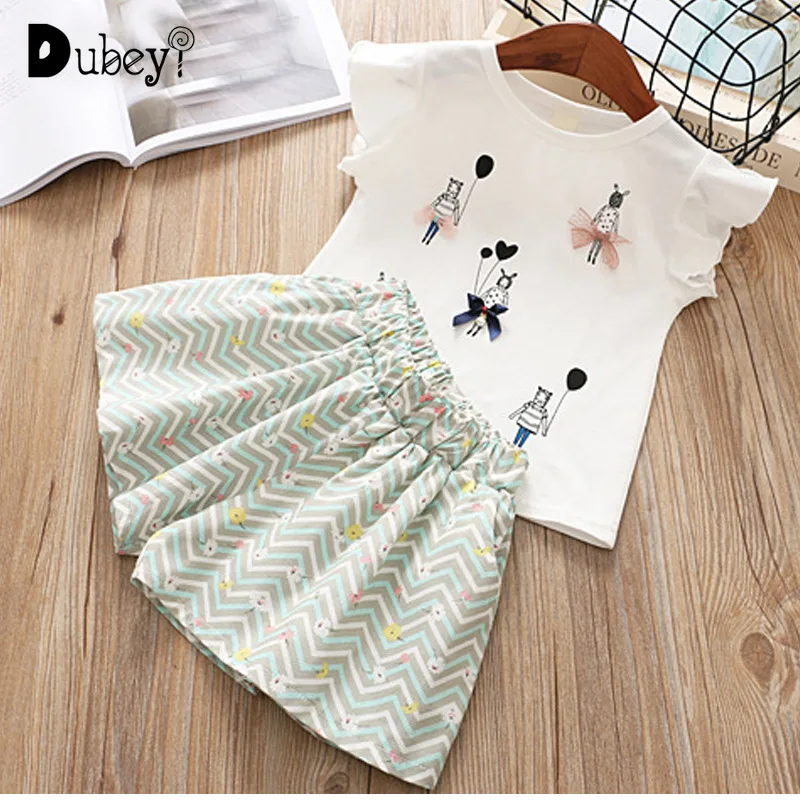 

New Summer Little Girl Boutique Outfit Cartoon Girls Ruffle Outfits Toddler Girl Clothes for Holiday Casual Holiday