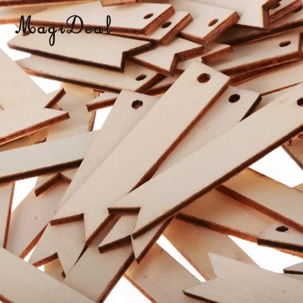 MagiDeal Rectangle Style 100Pcs Wooden Tags Hanging Decoration for Wedding Embellishments Scrap Booking Plaques DIY Craft Favors