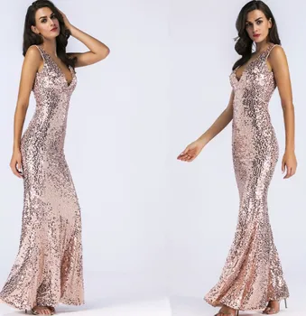 

European Grand Prix New Explosion Models Sequin V-neck Sexy Dress