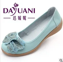2016 women flats shoes Genuine leather shoes Round head soft leather Cow Muscle bowknot shoes Diamond women’s single shoes