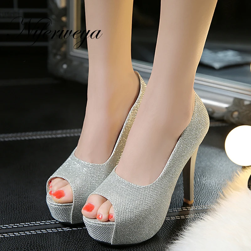 

Sexy thin heel Women wedding shoes Big size 32-45 Spring/Autumn Peep Toe Slip-On Ultra high with 12 cm high heels zapatos mujer