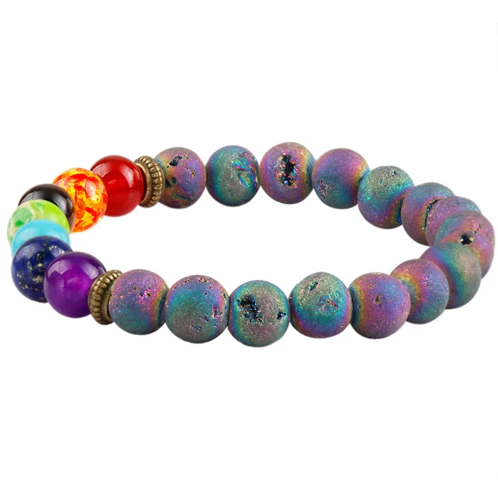 Rainbow Matte Lava Rock 7 Chakra Healing Gem Stone 8mm Beaded Bracelet