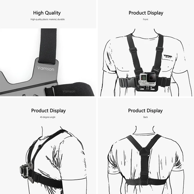 Vamson for Gopro Hero 7 5 4 4session Accessories Set Head Strap Chest Strap Suction Cup For Xiaomi for Yi 4 K for EKEN H9R VS69