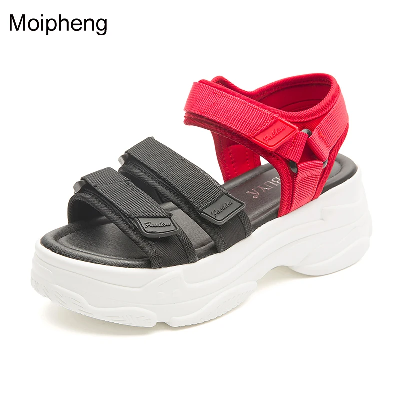 

Moipheng Women Sandals 2019 Summer Red Chunky Sandals Wedges Stripper Shoes Platform Open Toe Strap High Heels Sandalias Mujer