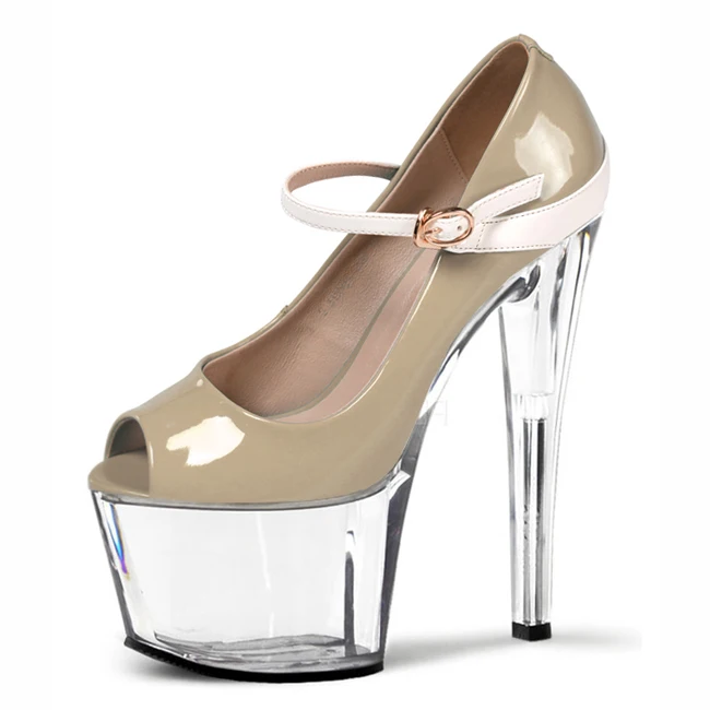 Candy-colored fish mouth crystal merchandises with 17cm high heels and a colorimetric hate - day high - size club Dance Shoes