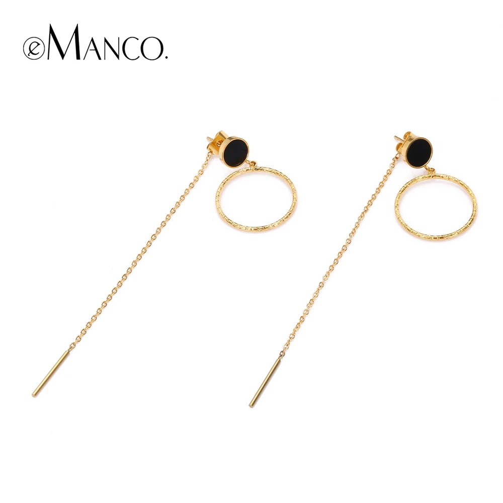 eManco Women Drop Earring Jewelry Rose Gold Color Satinless Steel Trendy Earrings Black Simple Round Circle Wedding Jewelry