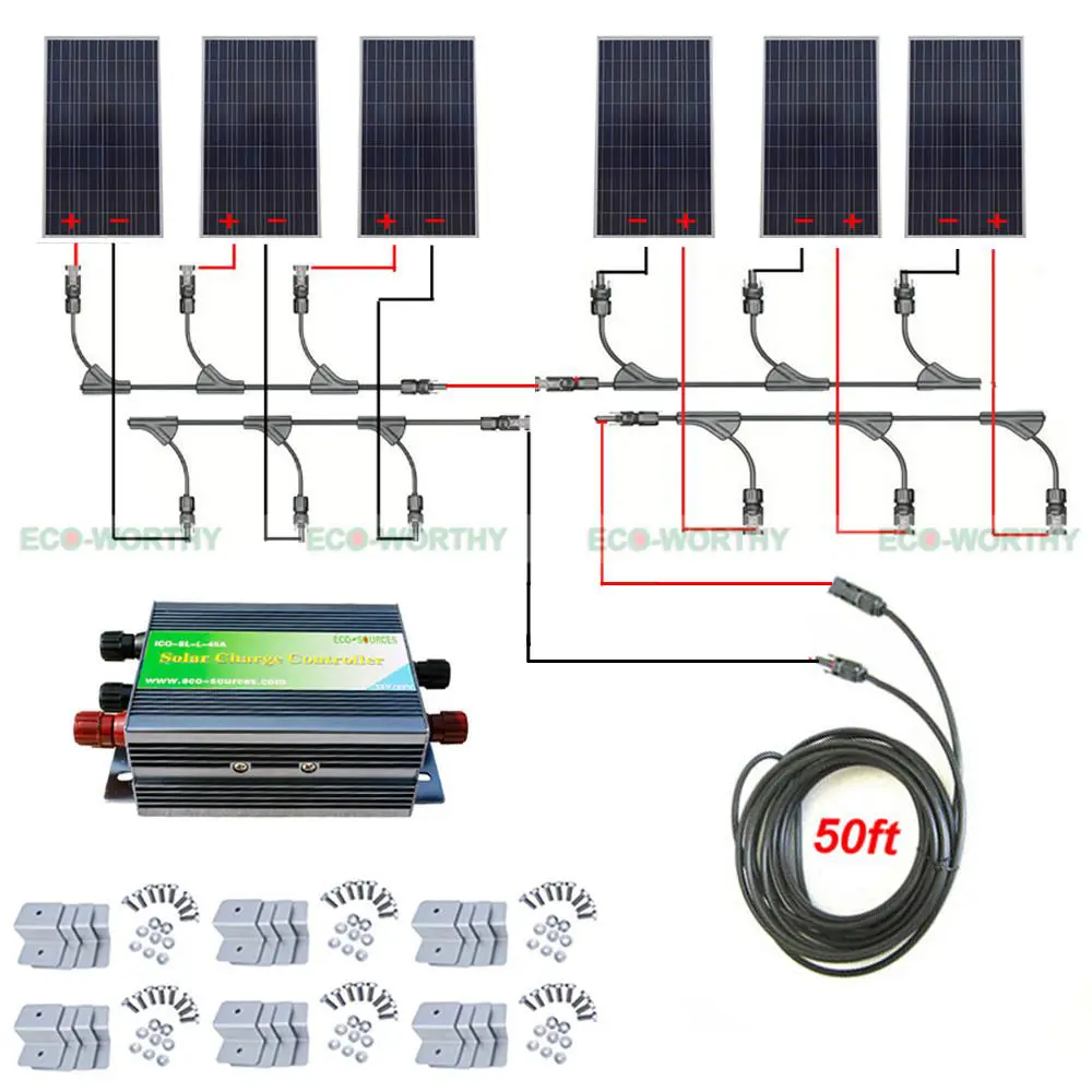 

900W 24V Off Grid Solar System Kit 6x 150W Panel 45A Solar Charging Controller