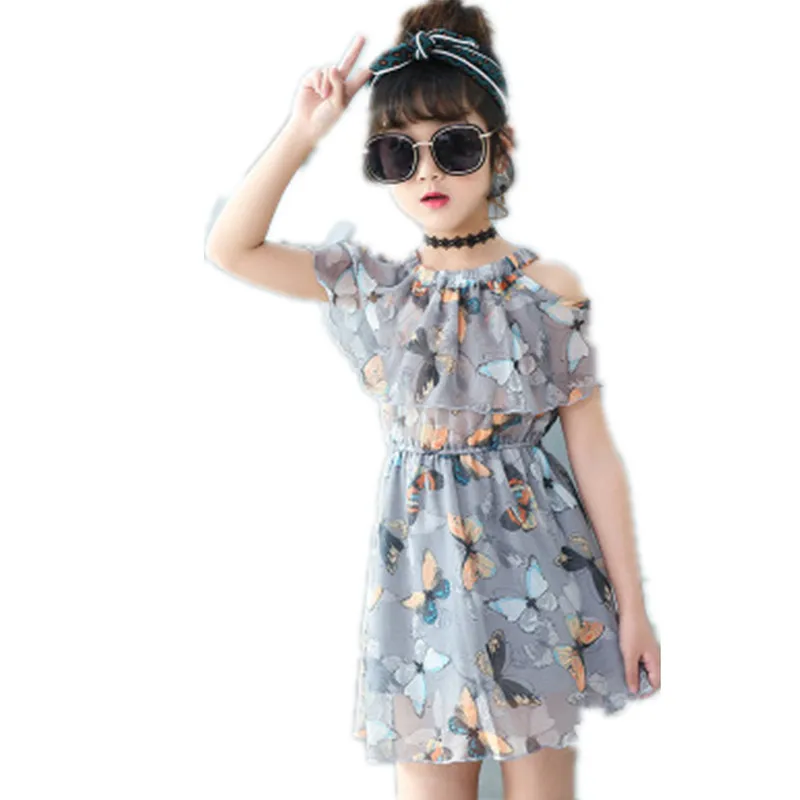 Летнее платье для девочек; коллекция года; модные шифоновые Детские Платья с цветочным рисунком; праздничное платье принцессы для девочек; одежда для детей; vestidos