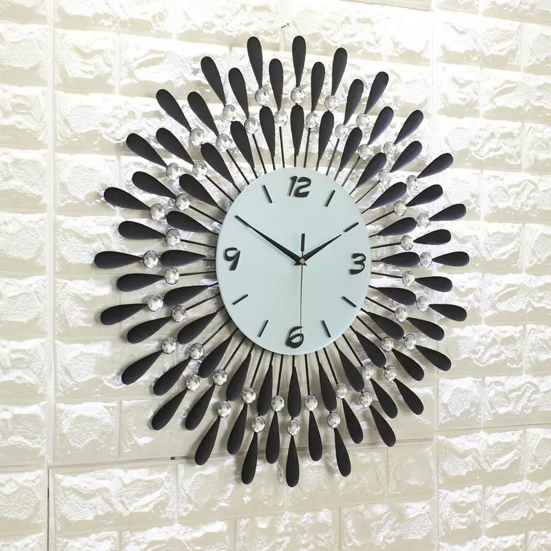60 см европейские Металлические кварцевые часы немой стиль Роскошные Алмазные настенные часы Мода резьба Роза настенные часы, цветочные орнамент R1481