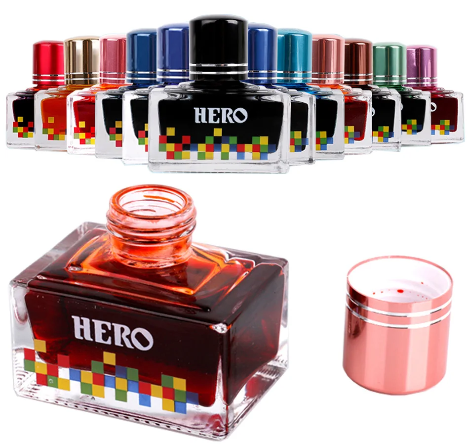  Fountain pen ink Original HERO 40ml glass bottle ink for Fountain pens 12 colors to choose  Free Shipping