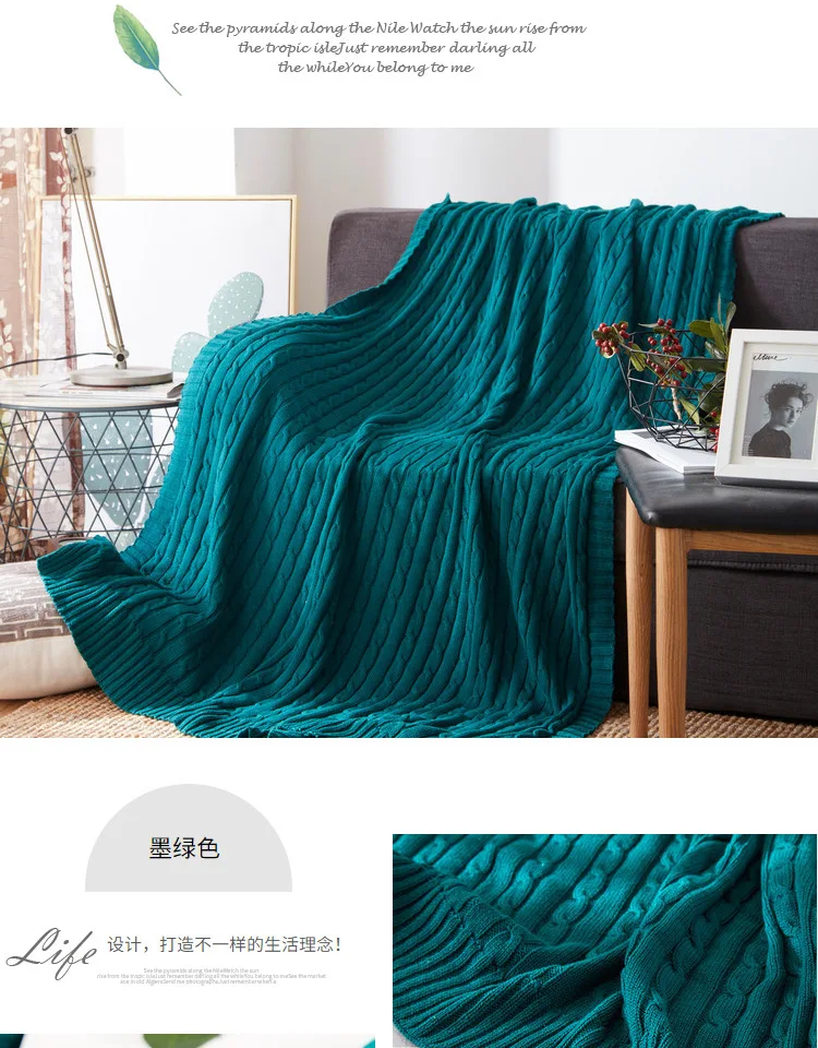 Новое мягкое вязаное одеяло ручной работы из хлопка в скандинавском стиле, покрывало для кровати, розовое, белое, синее, серое вязаное одеяло для дивана, 3 размера