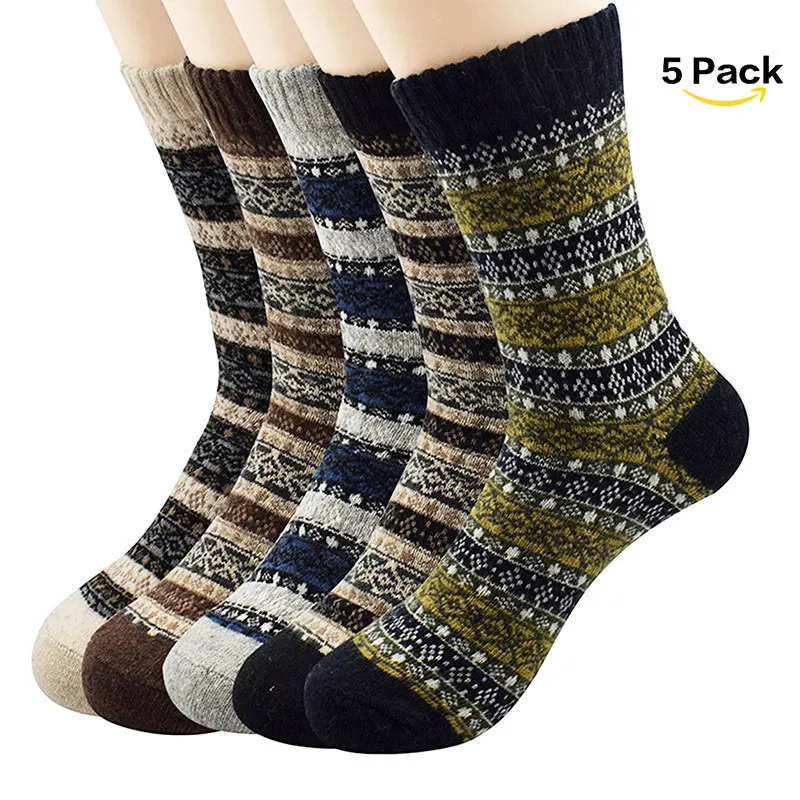 AZUE 5 пар теплые носки для зимы Повседневные вязаные шерстяные носки с рождественскими оленями удобные носки для мужчин и женщин - Цвет: As the picture shows