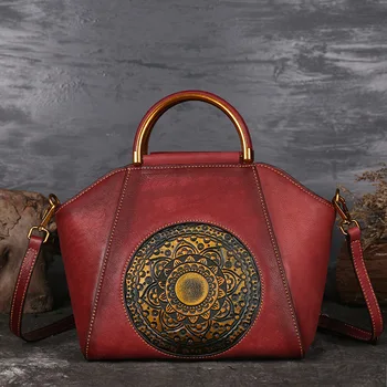 

100% Original Genuine Leather Women Bag Retro Women Handbags Ladies Shoulder Bag Vintage Manual Painting Crossbody Hobos Bags