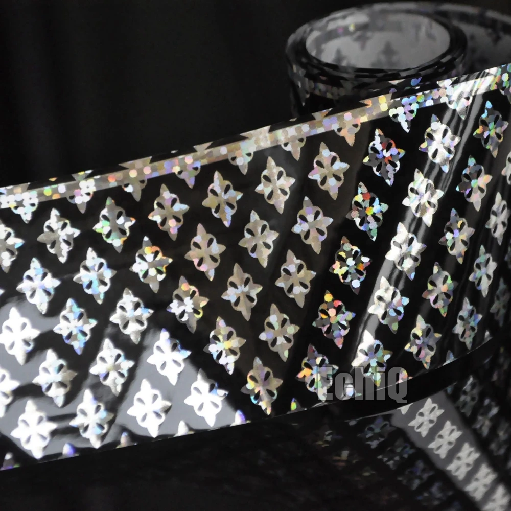 

1 Roll= 120 meters Laser Silver Nail Art Stickers Triangle Cobweb Dot Design Pattern Holographic DIY Nail Transfer Foil Decal