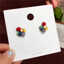 Корейские женские серьги-гвоздики в богемном стиле с цветными кристаллами в форме сердца, новые модные ювелирные изделия, элегантные вечерние Pendientes