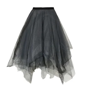 

Dark Heavy Industry Mesh Half-length Skirt with High Waist in Autumn and Winter and 11 Layers of Irregular Pompon skirt