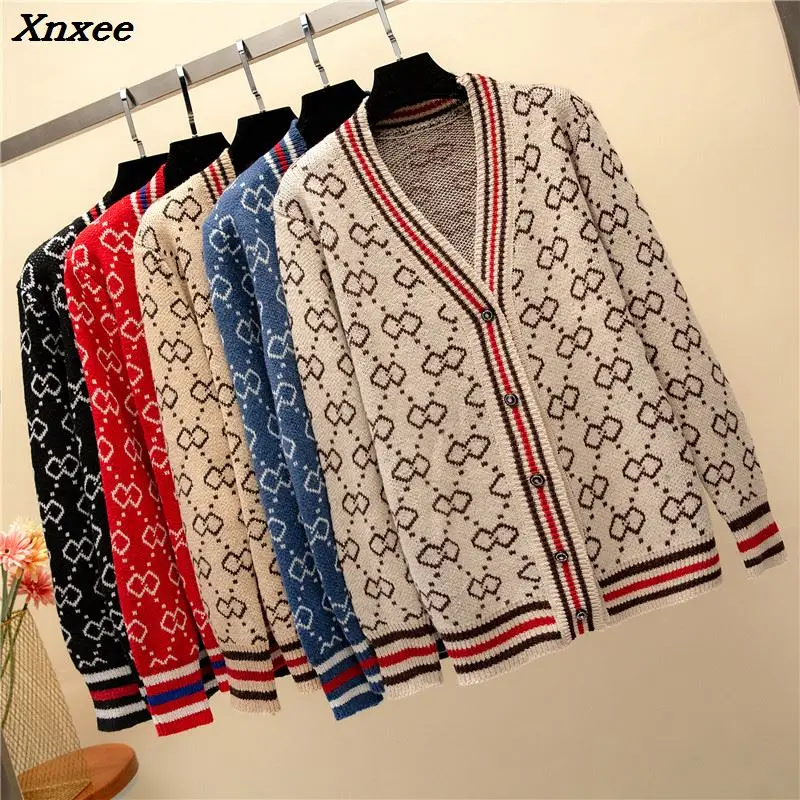 new 2018 autumn winter Women V-neck button placket Long Sleeve Cardigan sweater Oversize Luxury korean knitted coat Xnxee
