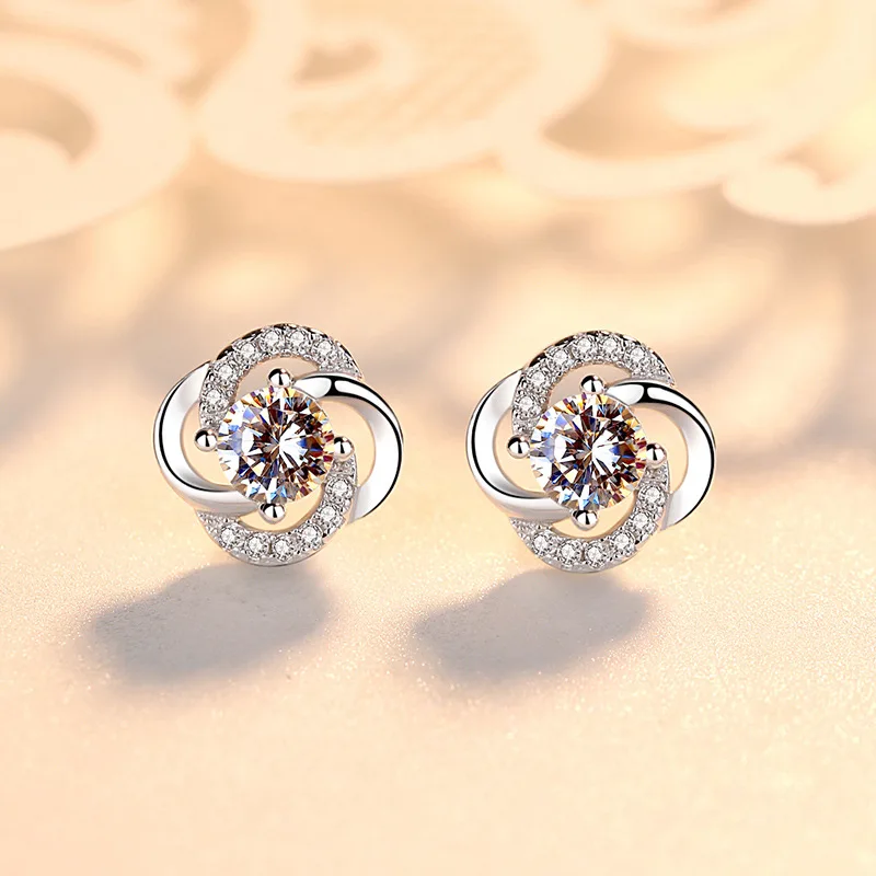 

Korean Version S925 Silver Ear Studs Female Diamonds, Zircon, Rotating Earrings Temperament Simple Personality Ear Accessories