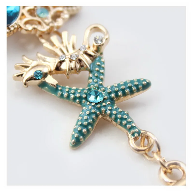 Браслет с элементами океана, морская Морская звезда, морской конек, ракушка, коралл, цисталь, очаровательный браслет, красочные морские необычные украшения