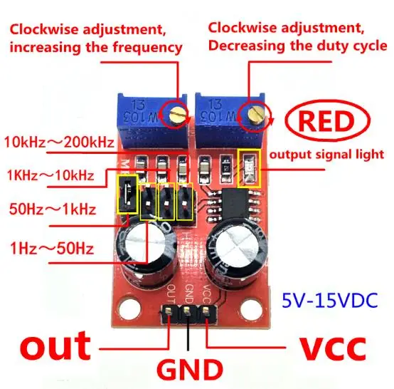 NE555 DIY Adjustable Frequency Pulse Square Wave Generator Module Kit Duty Cycle 