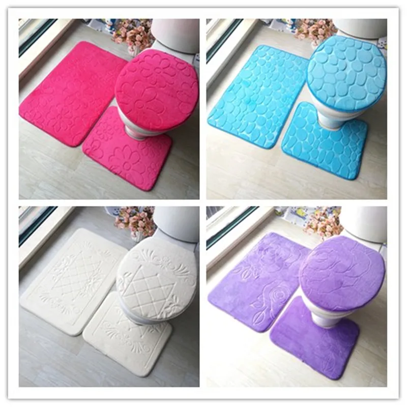 Online Mode Nicht slip Wc Deckel Abdeckung Bad Matte Teppiche Set Teppich für Bad und Wc Sitz Abdeckung Boden Matte 3 stücke Blau Weiß Lila