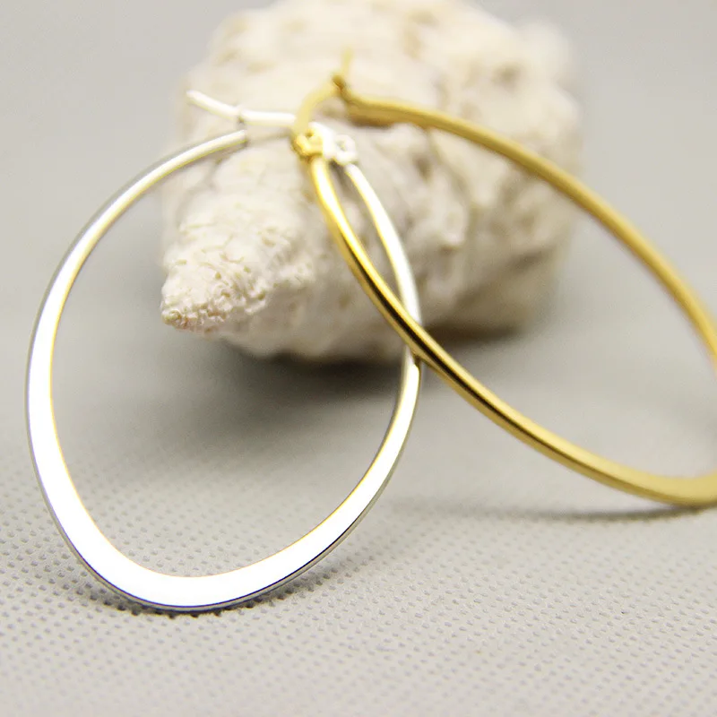 

Creative Oval Shaped Large Hoop Earrings Rose Gold Color Stainless Steel Big Round Circle Hyperbole Earrings Nightclub Jewelry