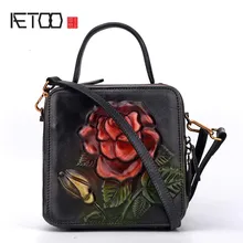 AETOO New handbags fashion retro leather handbags rose imprint ladies diagonal handbag mini shoulder bag