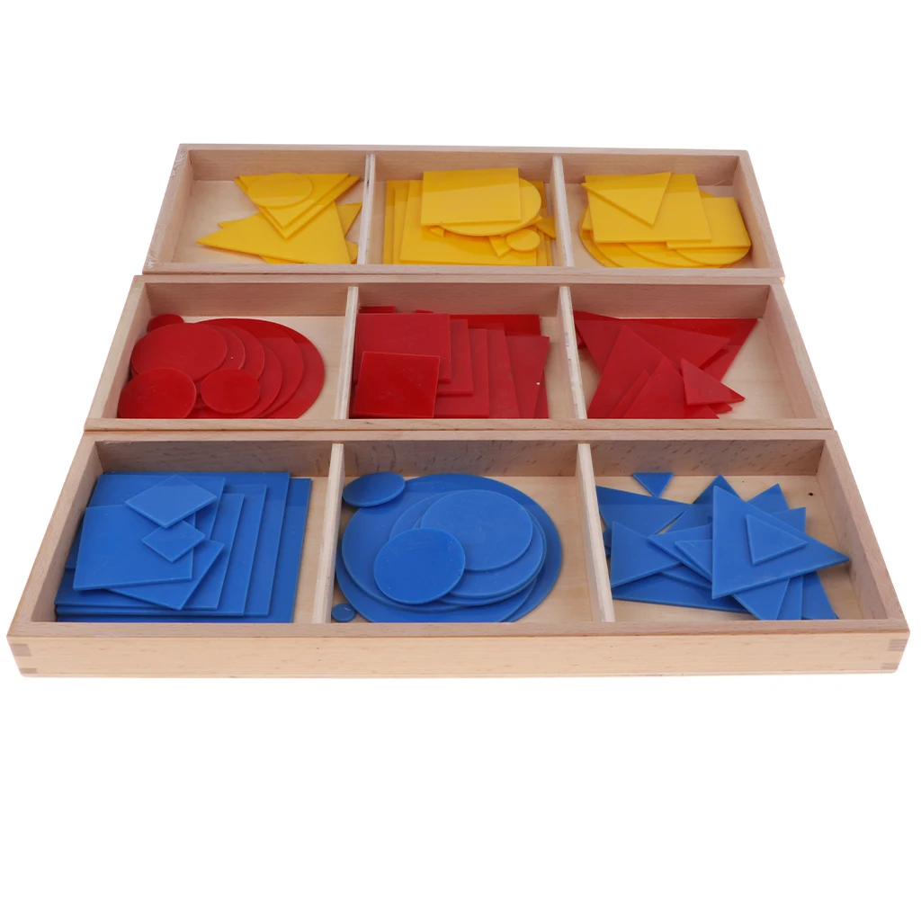 

Set of 3 Montessori Learning Material - 90 Pcs Colorful Geometric Cards Kids Math Early Educational Toy