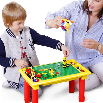 

500 pcs Blocks Table Creative Classic Block Study Desk With Base Plate Educational Toy For Kids Small Bricks