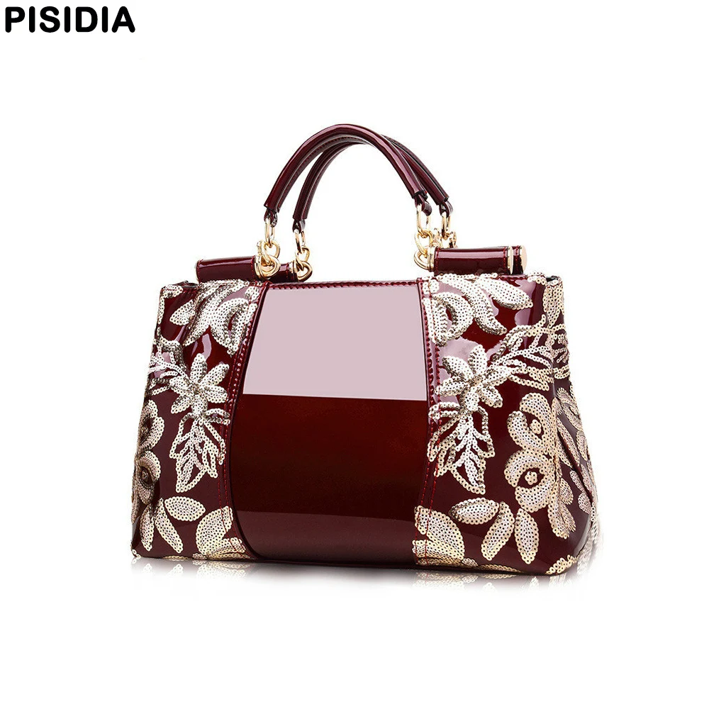 

PISIDIA women bags High-end counters genuine leather patent leather handbags women's handbags shoulder bags luxury famous brand