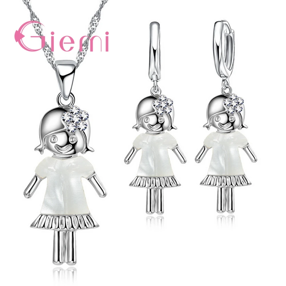 

GIEMI High Quality Pretty Little Girl Pendant/Necklace/Earrings 925 Sterling Silver Women Fashion Jewelry Set Free Shipping