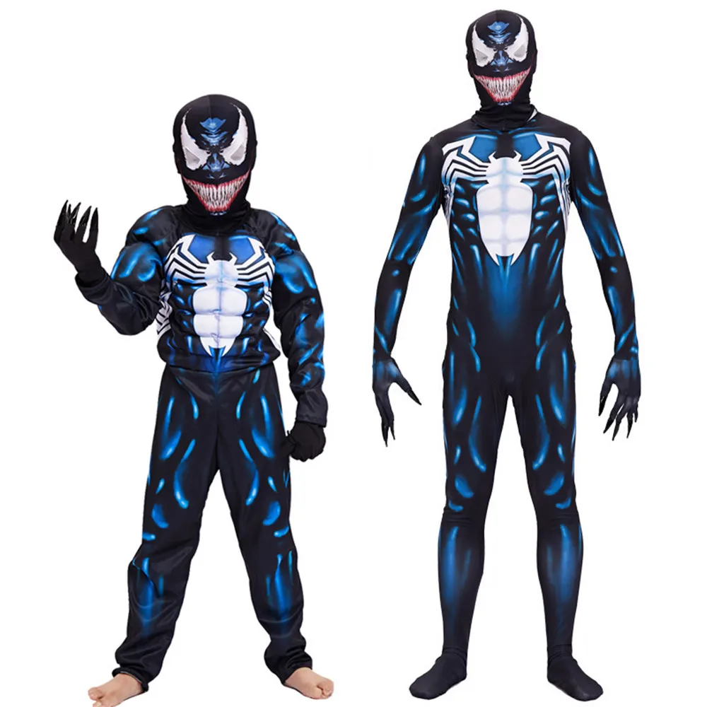 

New Child and adult Black Spiderman Boys man Venom Movie Character Cosplay Superhero Halloween Carnival Fancy Dress Costume