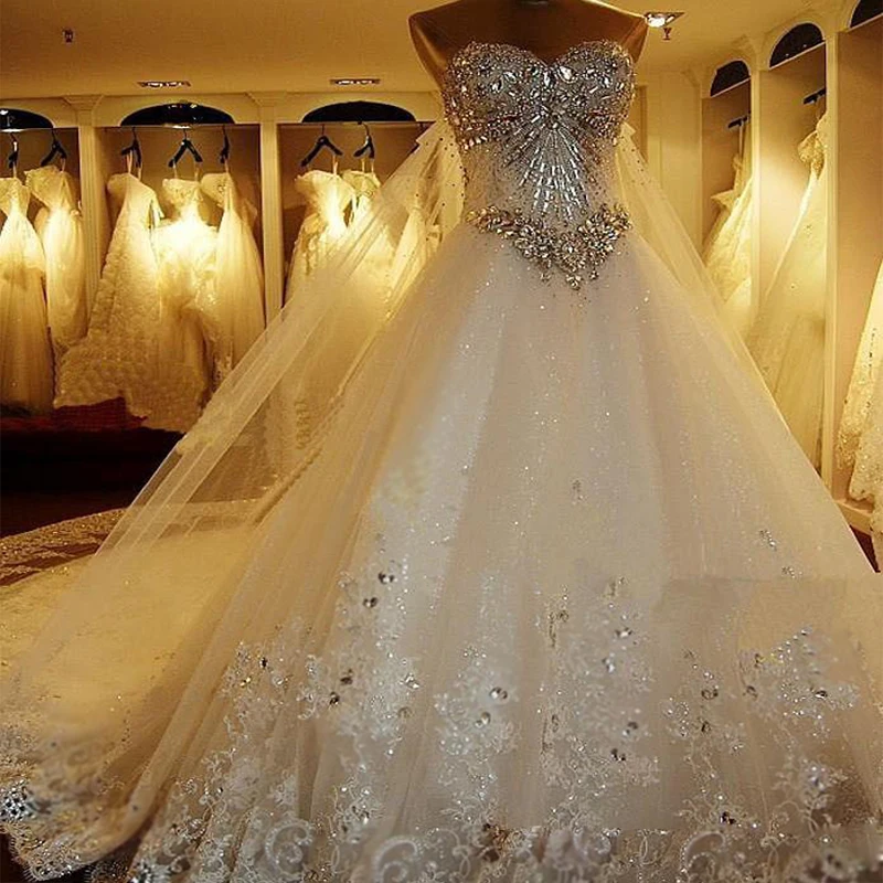 Sparkly-Diamond-Gemstone-Wedding-Dresses-Sweetheart-Lace-Appliques ...