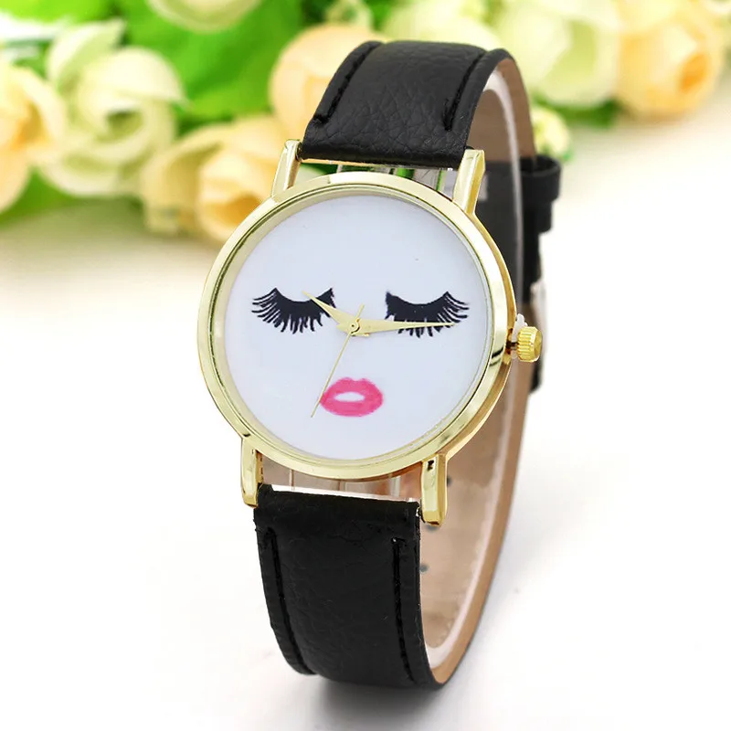 

2018 New Fashion Dress Quartz Women Watches Leather Analog Ladies Wrist Watches Lovely Eyelash Wrist Watches For Women Clock