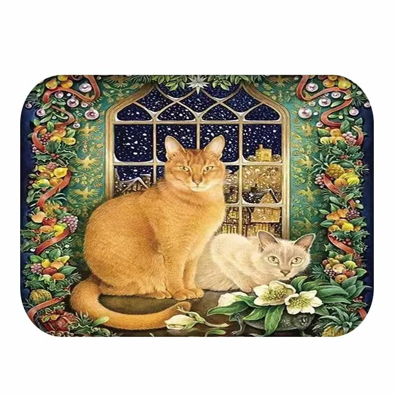 Mdct Vintage Animal Cat Welcome Mats Soft Fleece Anti Slip Doorway