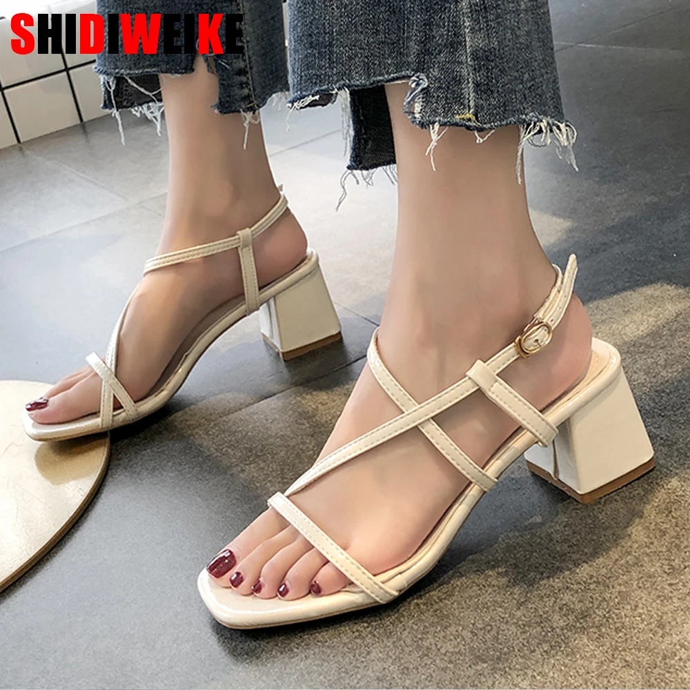 

Beige yellow High Heels Sandals For Summer Narrow Band High Heel Vintage Square Toe Heel Sandals Concise Ladies For Party f493