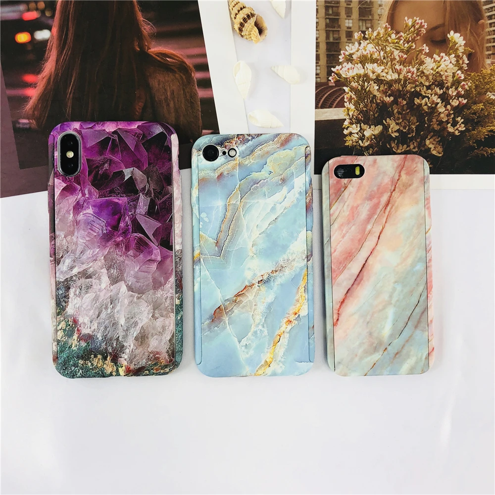 Newest 360 Degree Full Protective Purple Phone Cases For IPhone 8 Sky Blue Rock Grain Plus Hard PC Back Cover |
