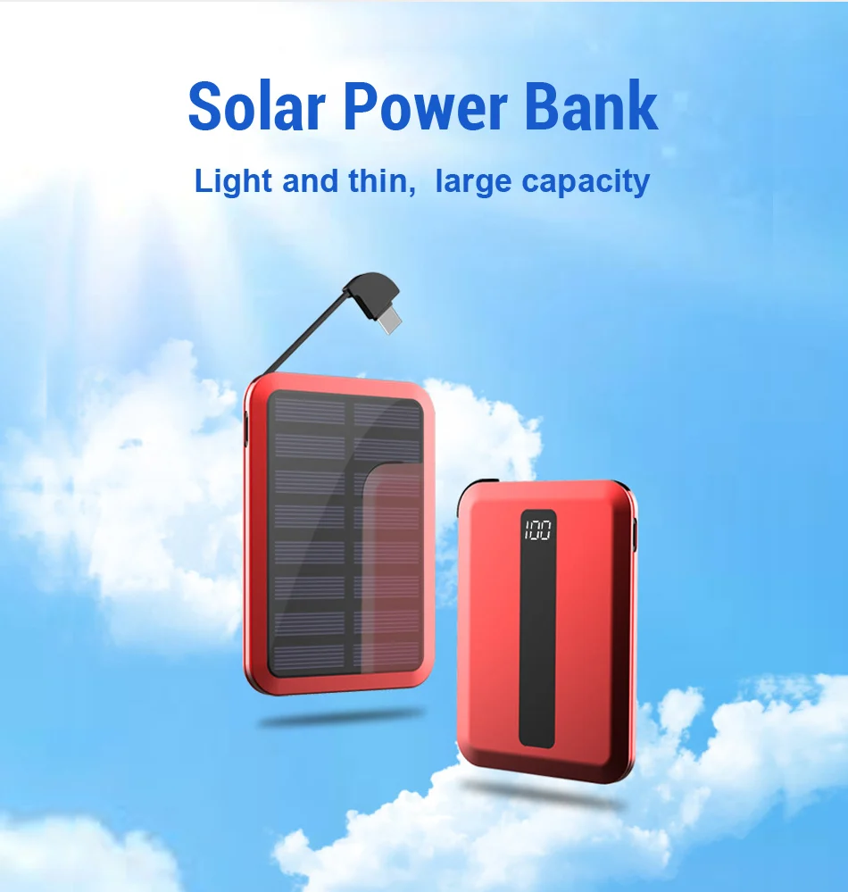 

5000mAh Alloy Design Portable Solar Power Bank Digital Display Solar Battery Pack Mini Power Bank for iphone xs max xiaomi mi9