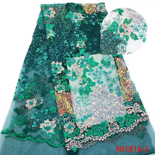 Блестящая кружевная ткань с бисером, французские кружева, ткани высокого качества, тюль, французское нигерийское кружевное платье с аппликацией, XZNI1816-2 - Цвет: Picture 5