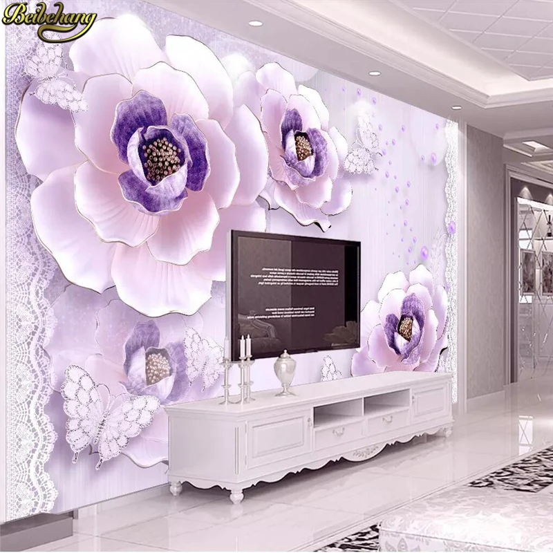 

Custom wallpaper 3d stereoscopic dream purple flower TV backdrop wallpaper living room bedroom murals papel de parede