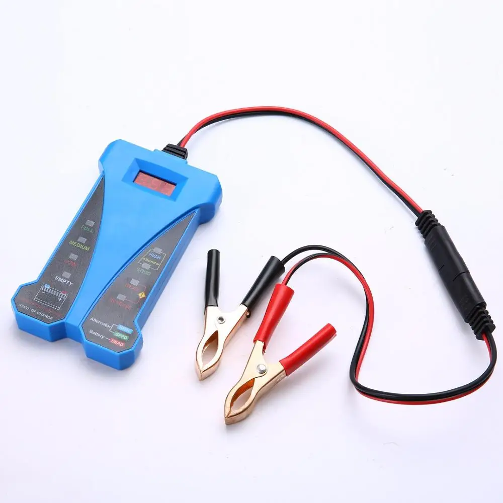 

12V Digital LED Display Battery Tester Smart Alarm Battery Voltmeter Alternator Charging Analyzer With Clips for Car Motorcycle