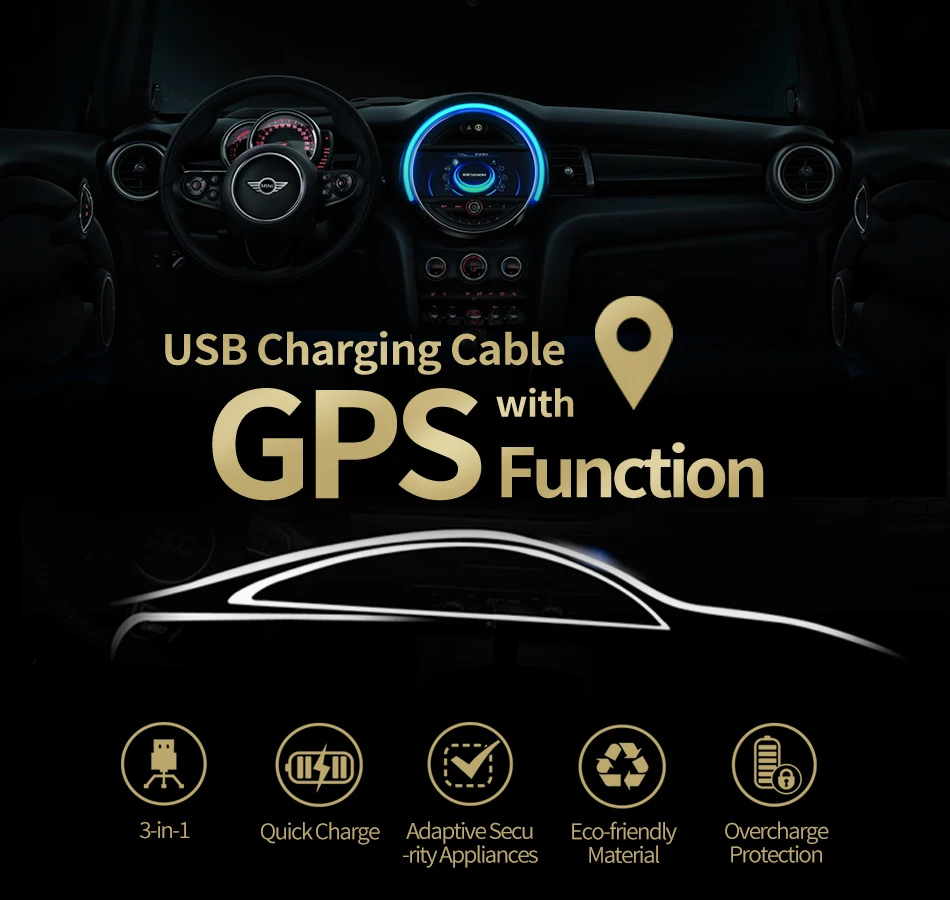 Usb-кабель для зарядки с gps отслеживанием для автоматического определения местоположения через бесплатное приложение и микро/свет/тип-c Мульти USB порт и сильная ткань