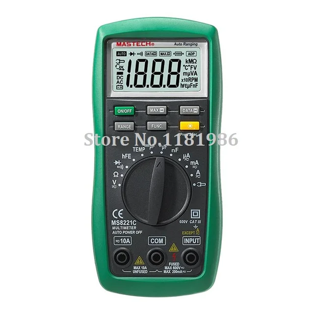 Mastech MS8221C Digital Multimeter Auto Manual Ranging DMM Temperature